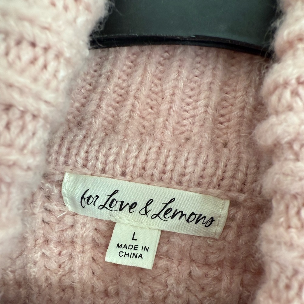 For Love & Lemons  ‘Madeline’ Turtleneck Crop Sweater  large pink waffle knit - Picture 14 of 16